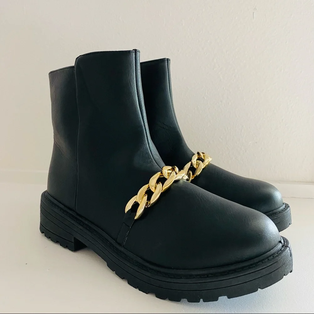 CL by Chinese laundry black chunky gold chain detail boots